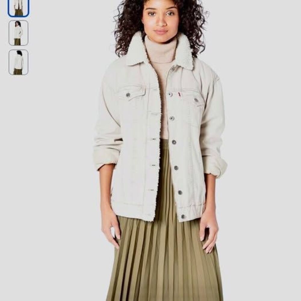 NWT Levi’s Women's Oversized Washed Cotton Sherpa Trucker Jacket XS $180
